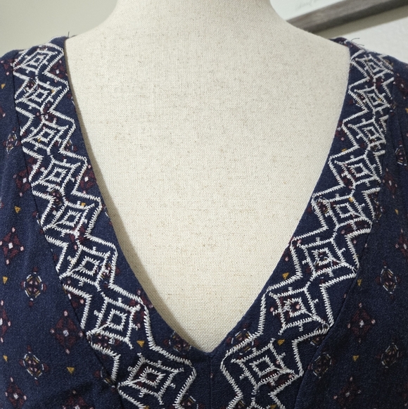 Knox Rose Boho Print Dress Embroidery Blue Midi Size Large - Picture 3 of 16